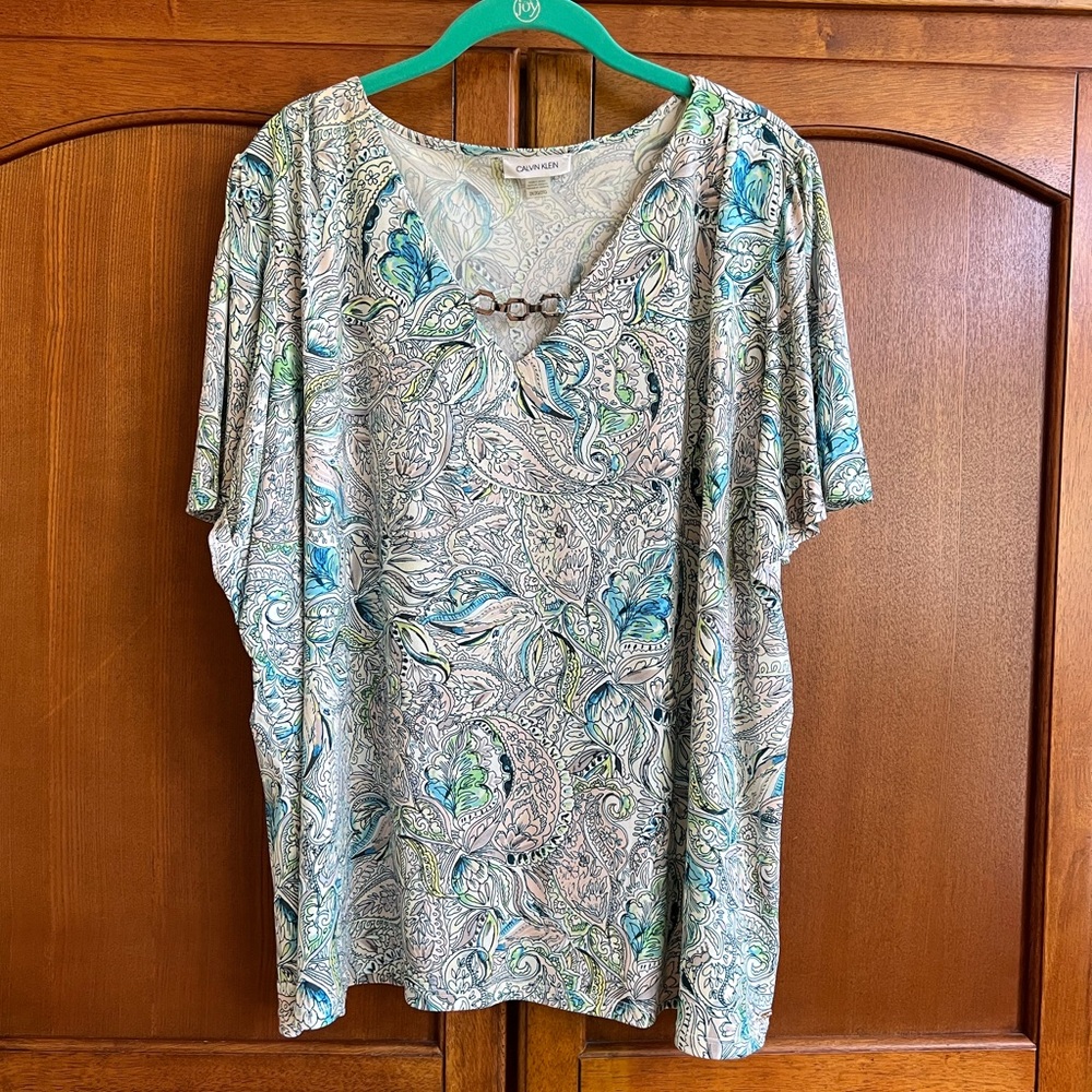 Calvin Klein Paisley V-Neck Blouse